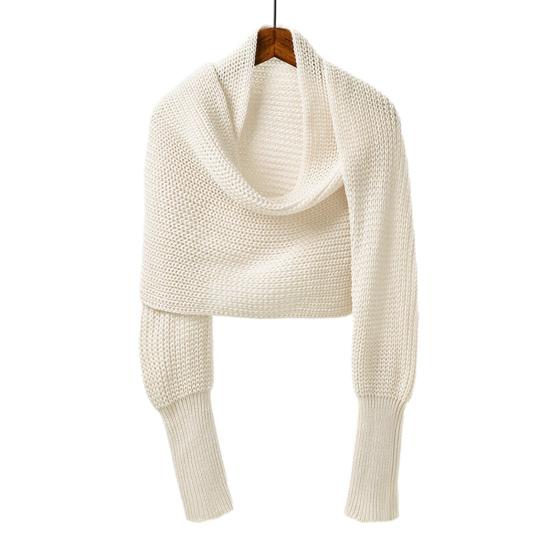 

Жіноча шаль однотонна нерегулярного дизайну з рукавами «летюча миша» з довгого в язання коротке пальто вільного крою шаль накидка бежевий