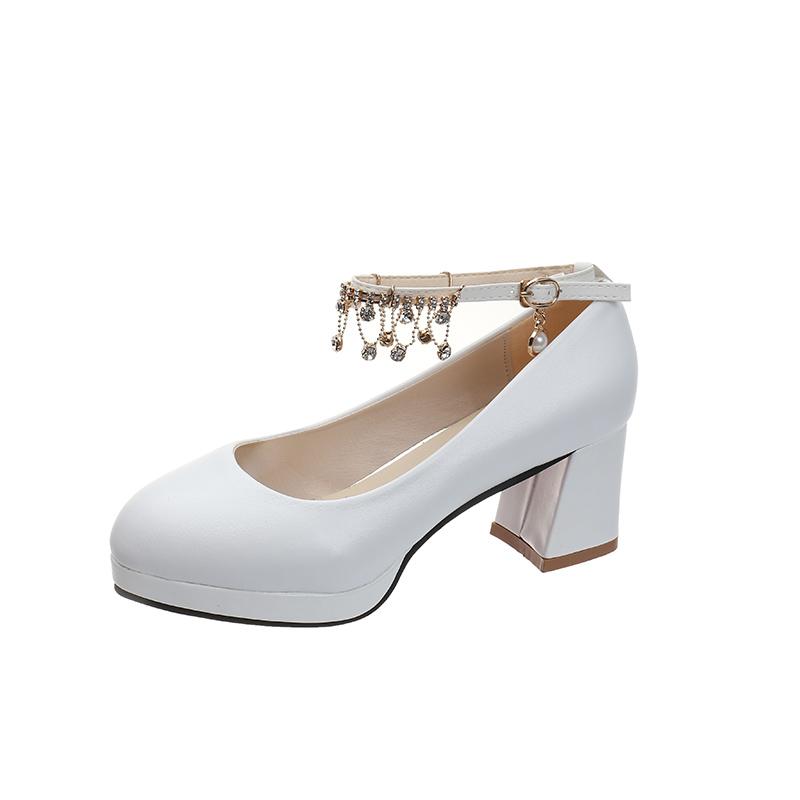 Móda 2024 Bílé dámské svatební boty s diamanty Pásek kolem kotníku Nevěstinské Dámské formální boty Sexy vysoké podpatky Sladké párty boty