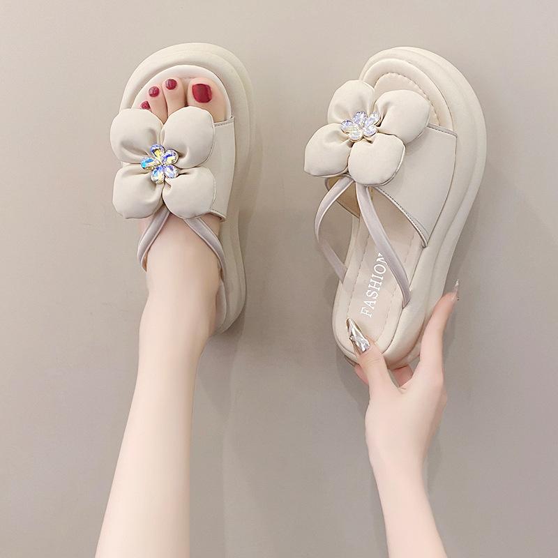 Summer New French Drag 2025 Spring Thick-bottomed French Bow Fashion Non-slip One-word Drag Women's Summer Outer Slippers