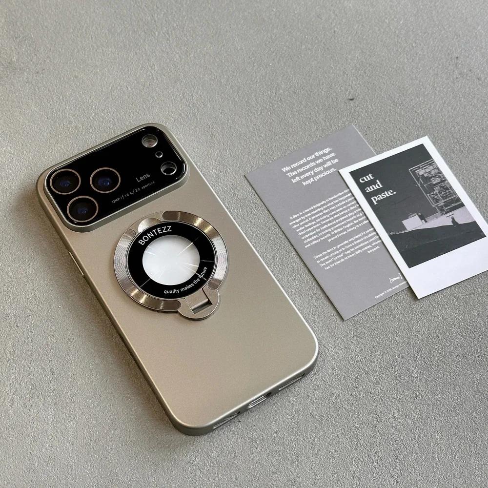Luxury Glass Camera Phone Case For IPhone 17Pro Max Air 16 Plus 15 14 13 12 Magnetic Bracket Glossy Full-pack Anti-Drop PC Cover
