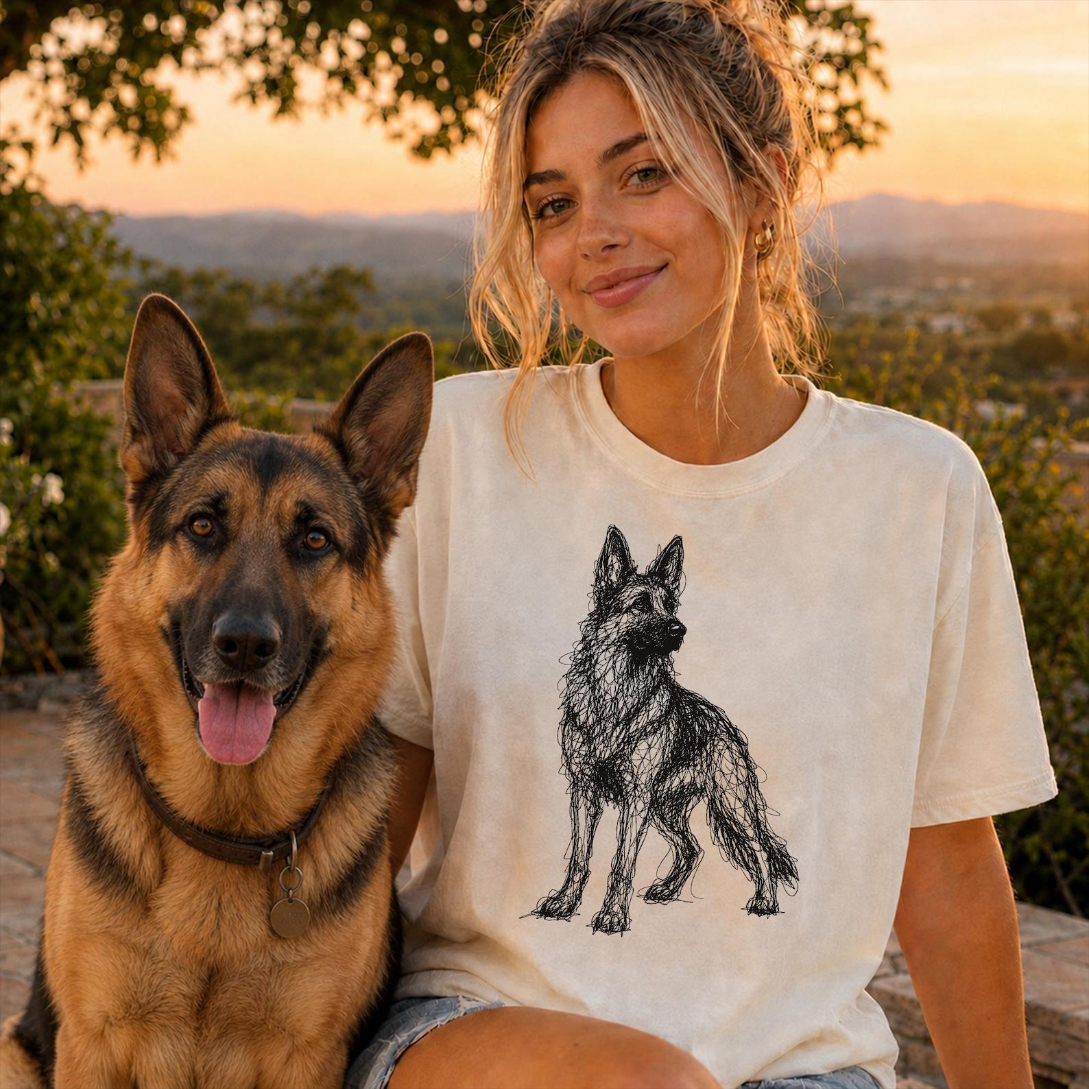 German Shepherd Line Art Shirt, Minimalist Scribble Sketch Tee, Abstract Dog T-Shirt, German Shepherd Mom Gift, Artsy Dog Tee S