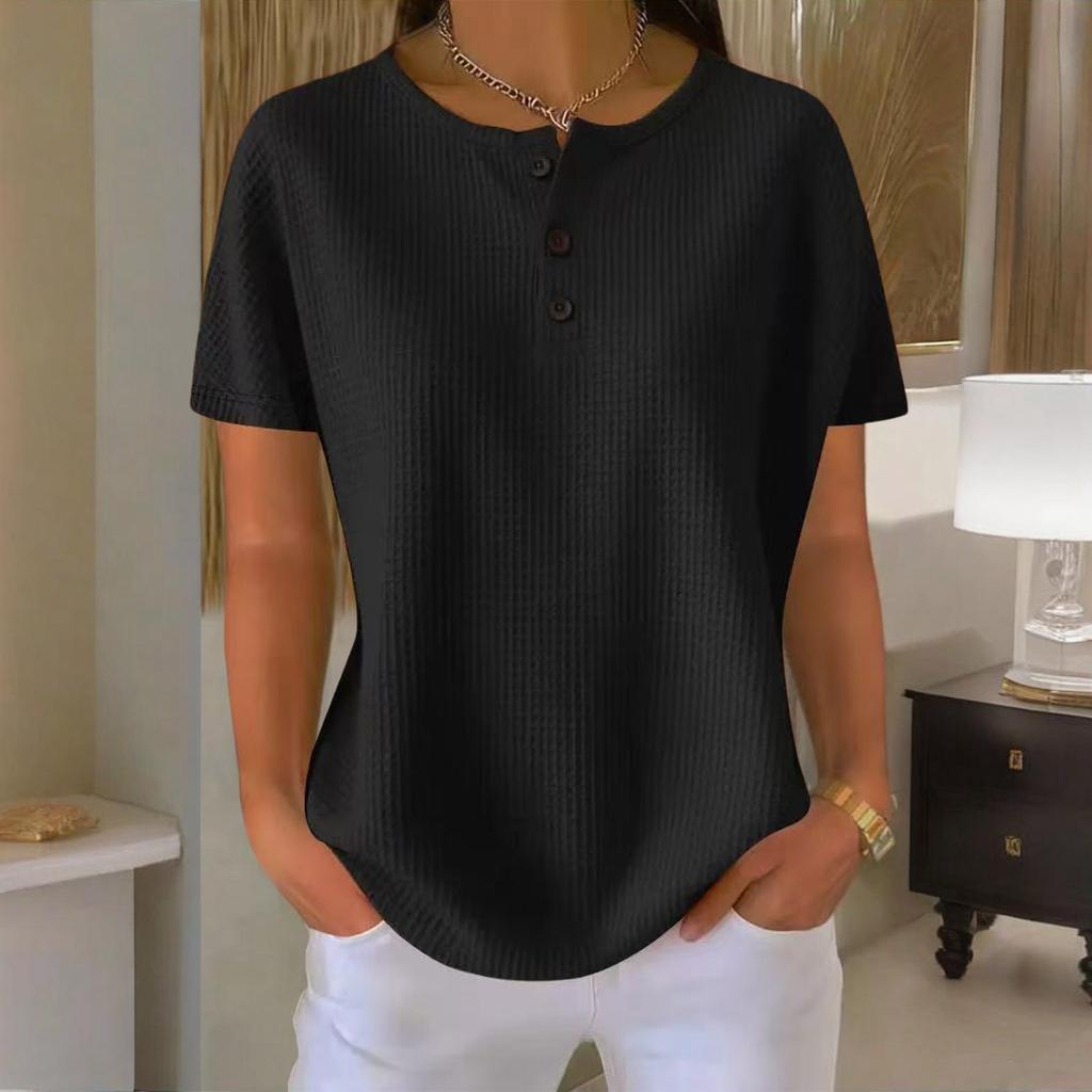 New Fashionable Knit Short-Sleeved Round Neck Pullover Loose T-shirt Top