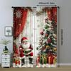 2pcs Festive Santa Claus Printed Curtains   Privacy Semi Sheer Fabric   Christmas Window Decoration   Rod Pocket   Home Decor
