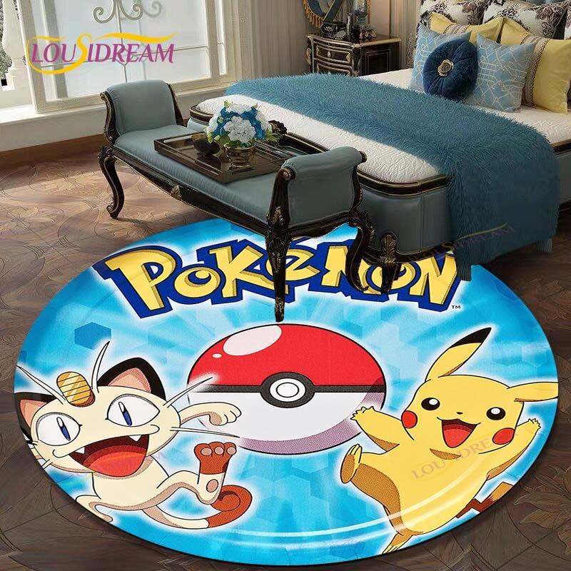 Kulatý koberec do obývacího pokoje Koberce Ložnice Děti Koberec s Pikachuem Koupelnová předložka Kreslený potisk Pokemonů Podložka na podlahu Koberec do dětského pokoje