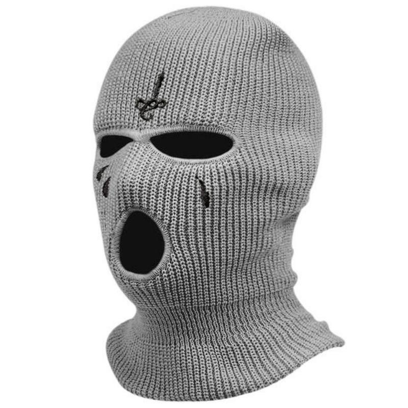 Cross Embroidery Ski Mask Winter Balaclava Hat 3-Hole Knitted Full Face Cover Neck Gaiter Warm Beanie For Outdoor Sport