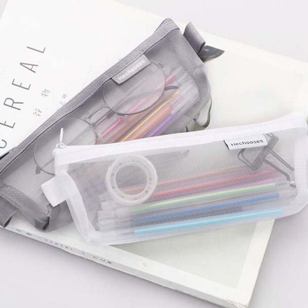 Candy Color Transparent Pencile Bag Simple Mini Mesh Storage Bag Clear Mesh Makeup Bag Outdoor