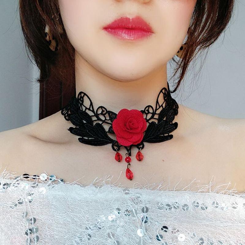 Gothic Punk Lace Choker Necklace For Women Teens Girls Rivet Heart  Collar Necklace Rock Fashion Jewelry Gifts Party  Necklace