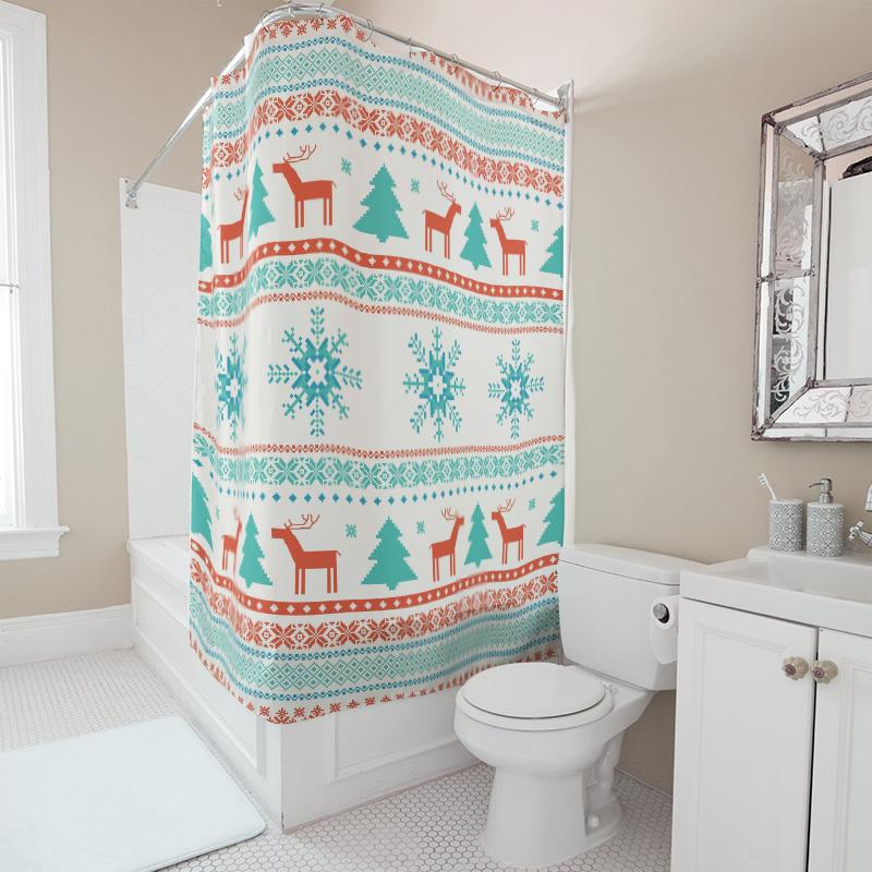 TU Winter Snowflakes Reindeer Shower Curtain Christmas Holiday Bathroom Decor Waterproof Fabric Festive Home Décor Modern Style