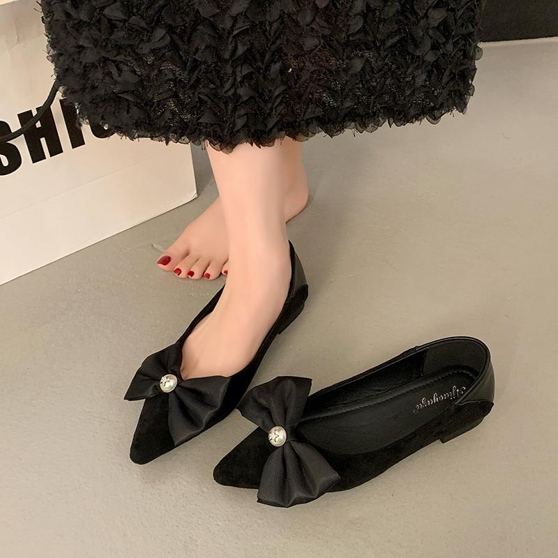 Fashion Spring New Flat Shoes Women's Fashion Pointed Head Shallow Mouth Butterfly Suede Leopard Soft Sole Non-slip Low Top Shoes