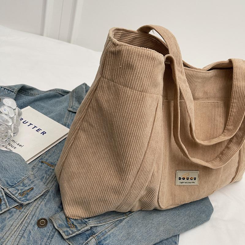 Borsa a tracolla in velluto a coste di grande capacità Borsa a mano da donna Borsa a tracolla in tinta unita