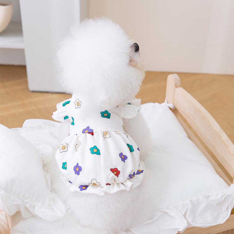 Spring/Summer Floral Pet Dress: Cute Ruffle Sleeve Skirt for Dogs & Cats