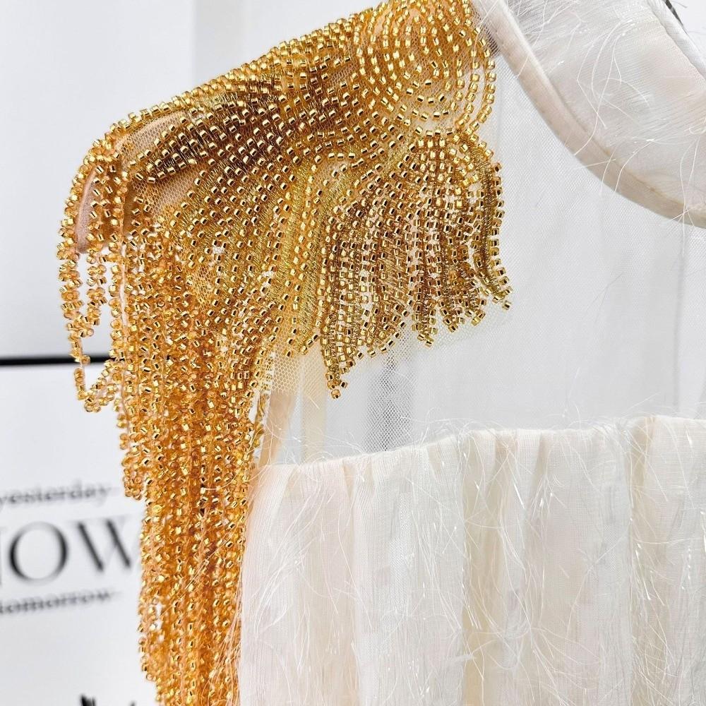 Sew On Clothes Sequins Bead Embroidery Tassels Long Chain Shoulder Patches Beaded Retro Epaulets Wedding Dress