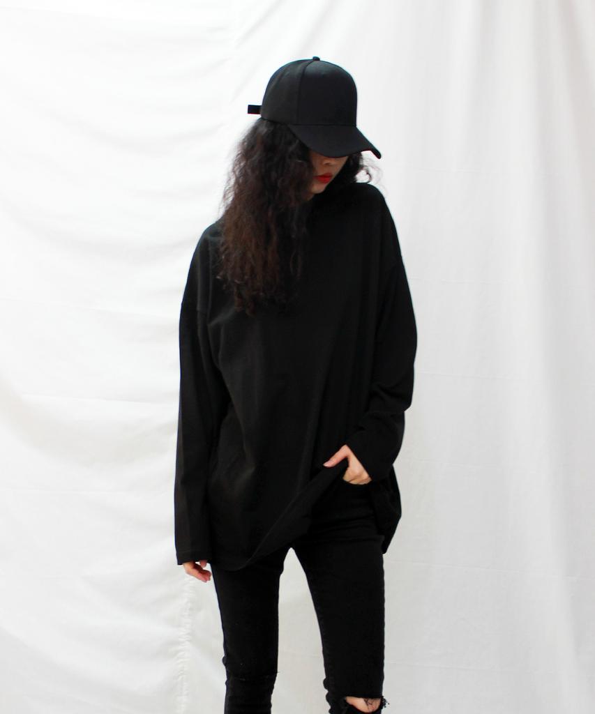 Deumakeu Men'S & Women'S Oversized Layered Plain T-Shirt Black