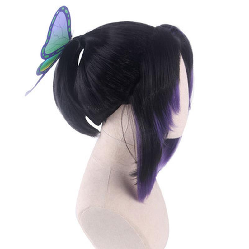 Japan Anime Demon Slayer: Kimetsu No Yaiba Kochou Shinobu Cosplay Wig Kochou Shinobu Purple Black Hair Wig Costumes + Hairpin