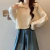 Sweter dzianinowy w stylu koreańskim z kołnierzykiem lalki dla drobnych kobiet - Długi rękaw, luźny krój, na wiosnę i jesień