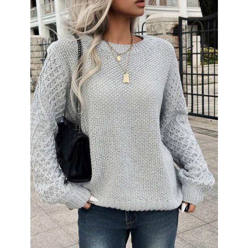 

Women s sleeve hollow pullover new long-sleeved crew neck twisted knitted sweater women s top tide XL серый