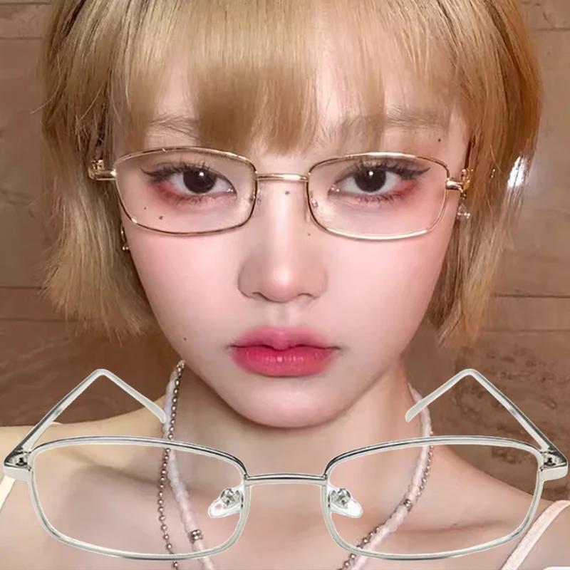 Japanese Style Harajuku Square Glasses Frame for Women No Makeup Fashion  Y2K Metal Anti-blue Glasses Men Retro Reading Glasses