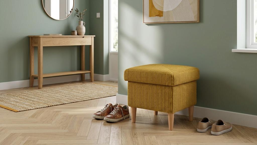 Sitzhocker ARI mit Stauraum und Cordbezug, auch als Fußhocker nutzbar – Family Meble