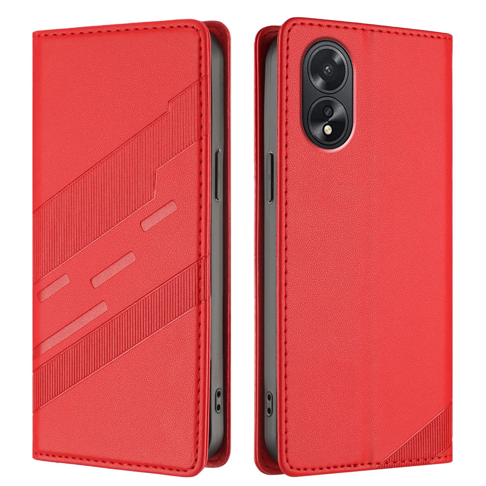 

For Oppo A38 4G Phone Cases Punk Style Imprinted Wallet Stand Leather Cover Red