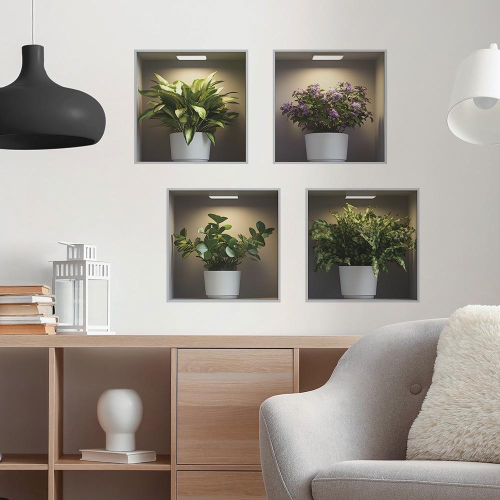 1Pcs 3D Creative Green Plants Potted  Wall Sticker DIY Crown Glass Decals for Living Room Bedroom Wedding Decor Self-Adhesive Refrigerator Stickers