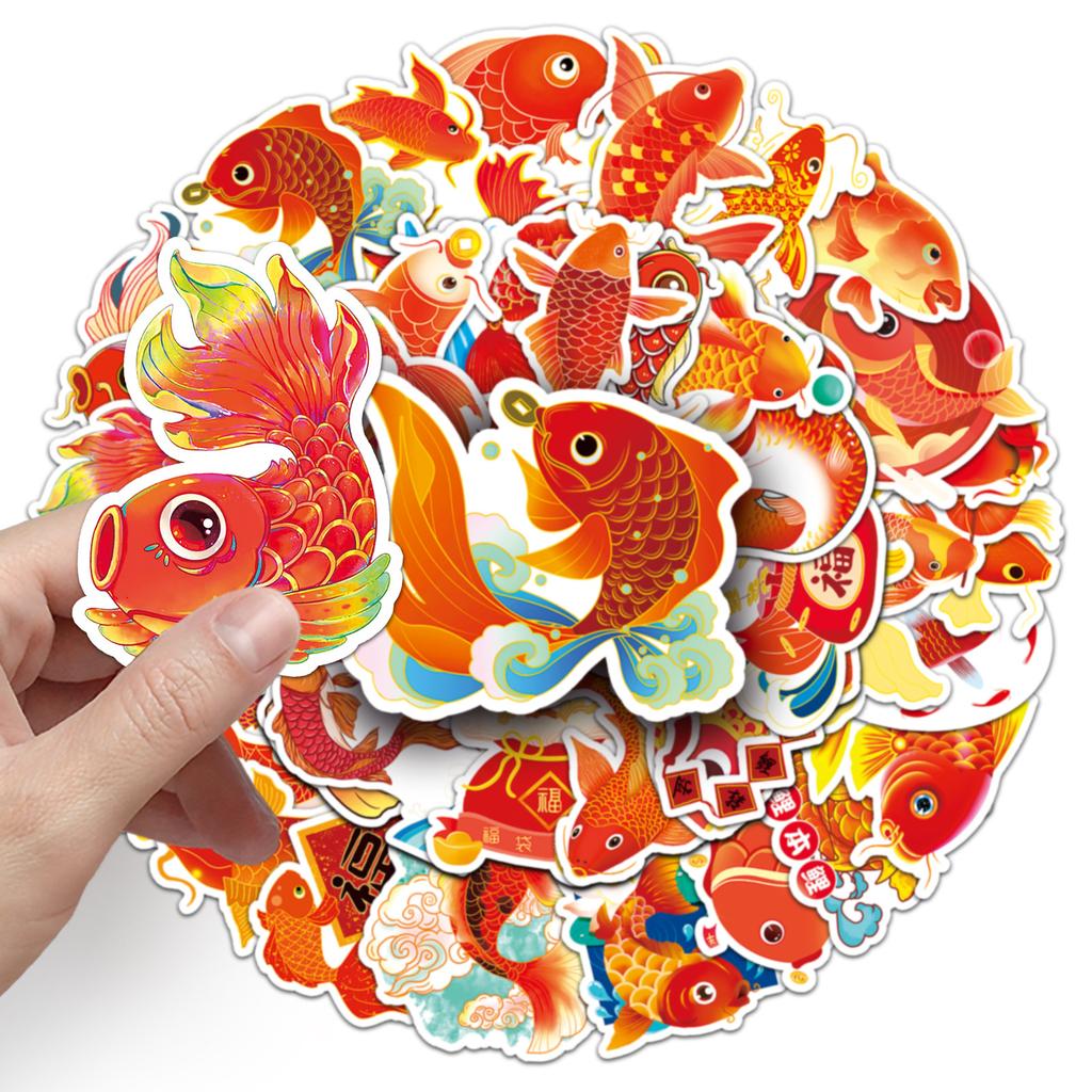 50 Koi Personality Cartoon Chinese Style Creative New Year Decoration Water Cup Glass Notebook Mobile Phone Case Sticker