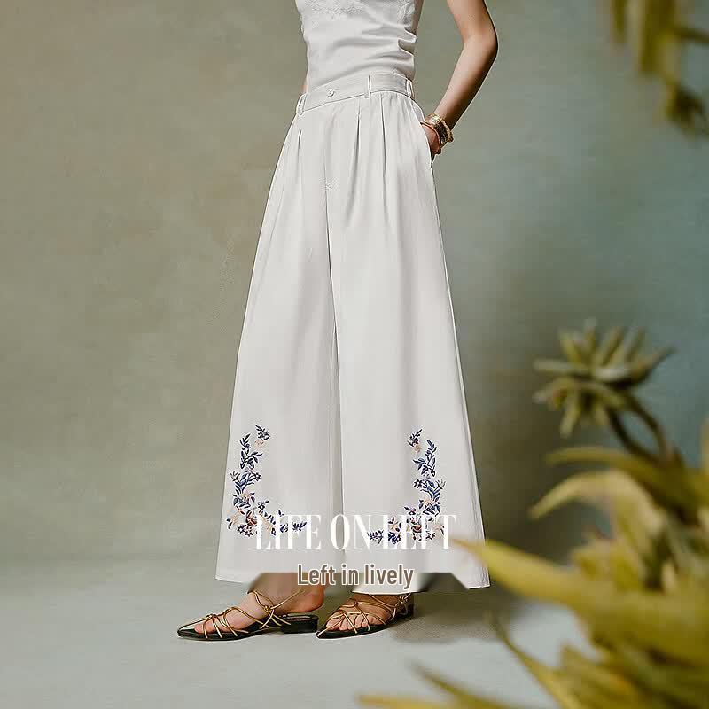 Women s Cotton Linen Pleated Wide-Leg Trousers XXL