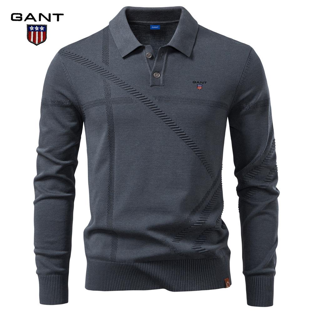 

Gant 2025 Autumn and Winter New Men s Business Casual Sweater Jacquard Lapel Knitted Sweater Men s Top Polo Shirt S