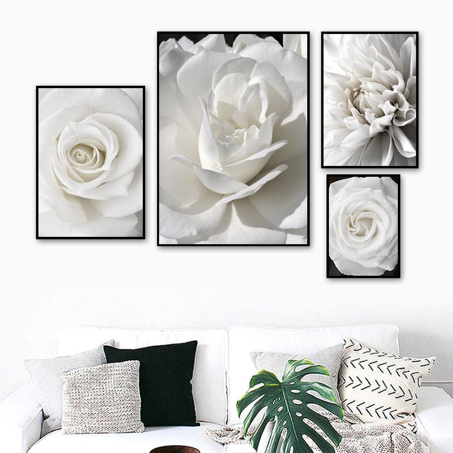 Hvit Peonrose Blomst Enkelhet Lerretsmaleri Nordiske Plakater Trykk Planter Romdekor Veggkunst Bilder Hjemmedekorasjon