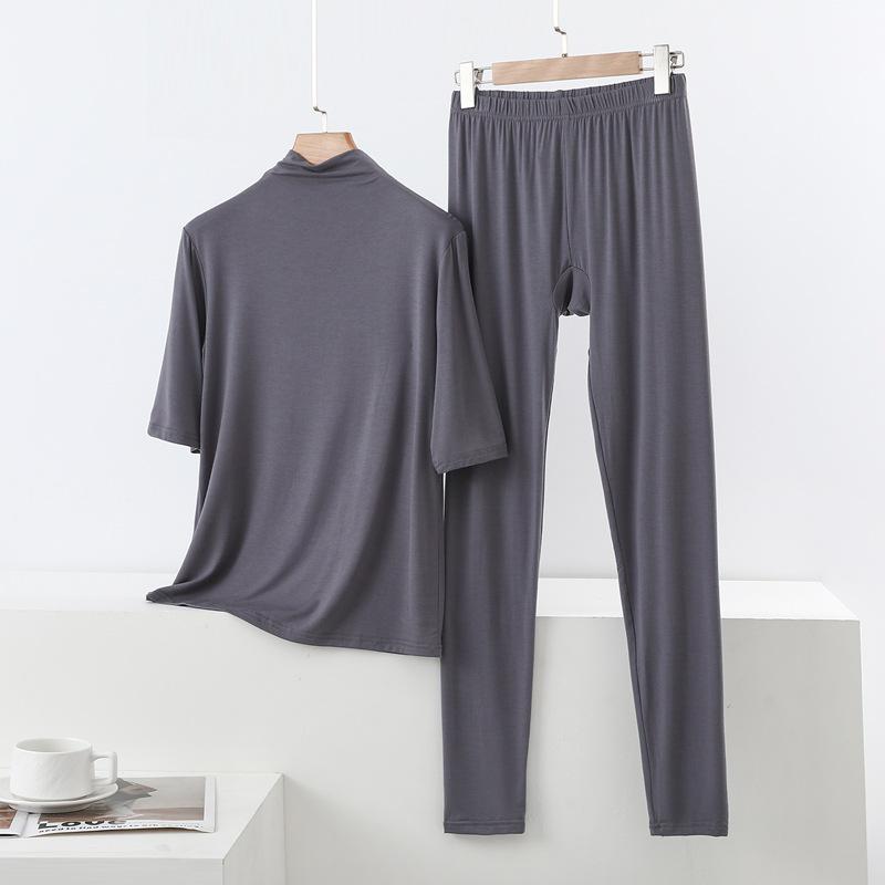 Spring/Summer Women's Half-High Neck 3/4 Sleeve Modal Lounge Set - Lightweight, Loose, Plus Size Casual Wear