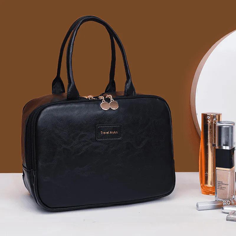 

Retro Solid Color Handbag Women Clean Large Capacity Makeup Bag Ladies Portable Multifunctional Multi Compartment Toiletry Bags чёрный