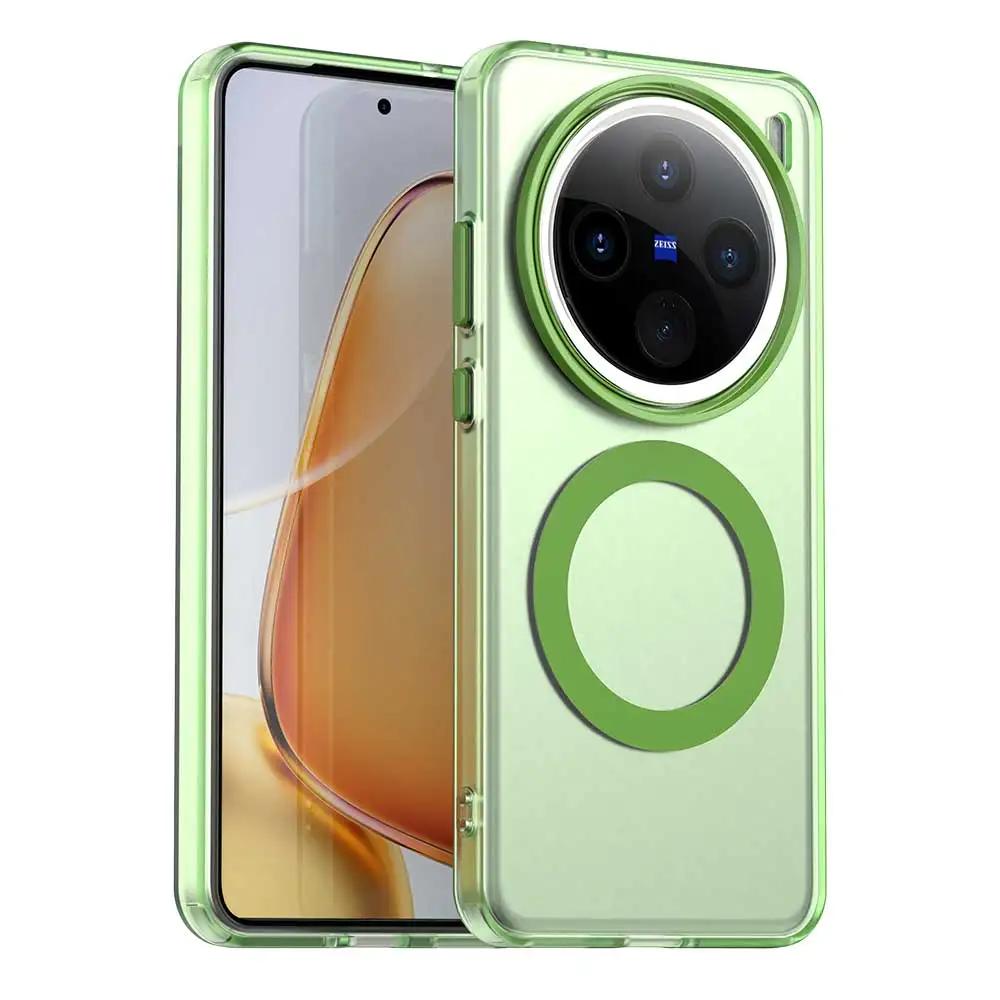 Candy Color Translucent Shockproof Phone Case For VIVO X200 Pro Mini Magnetic Wireless Charging TPU Frame Plastic Back Cover