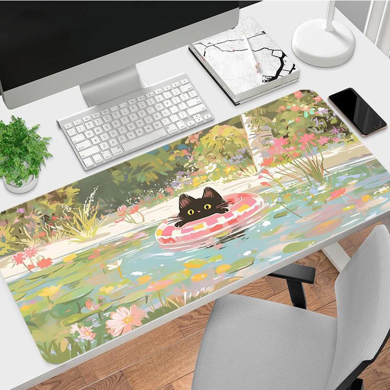 Cat Float Xl Gaming Mouse Pad Nonslip Rubber Base Stitched Edge Waterproof Desk Mat For Pc Laptop Gamer Office Computer Accessories C929149