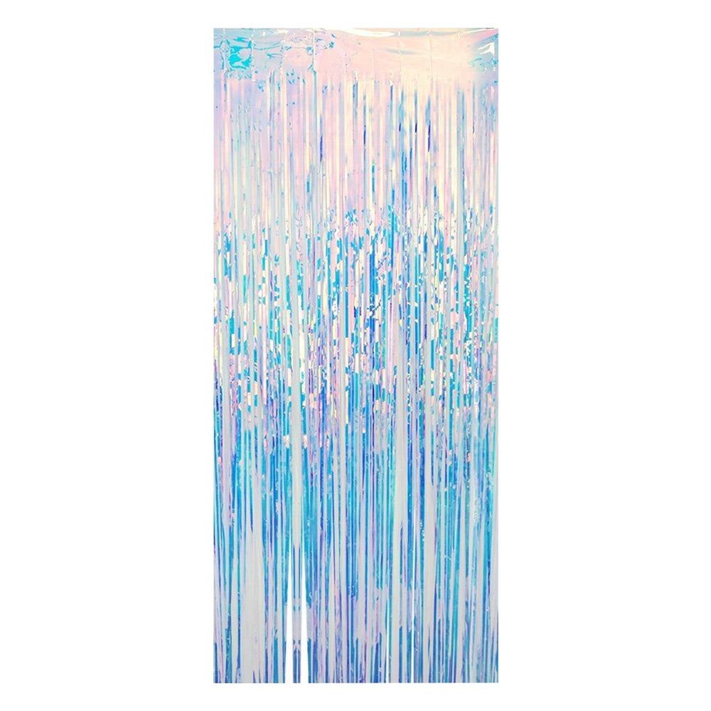 Colorful Laser Blue Party Backdrop Curtains Iridescent Foil Glitter Rainbow Sparkle Foil Curtain Colored Golden Foil Tinsel