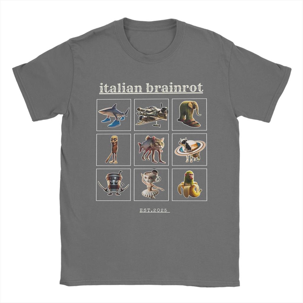 Men's Italian Brainrot Characaters Meme T Shirts  Pure Cotton Clothing Funny Short Sleeve Crewneck Tees Gift Idea T-Shirts