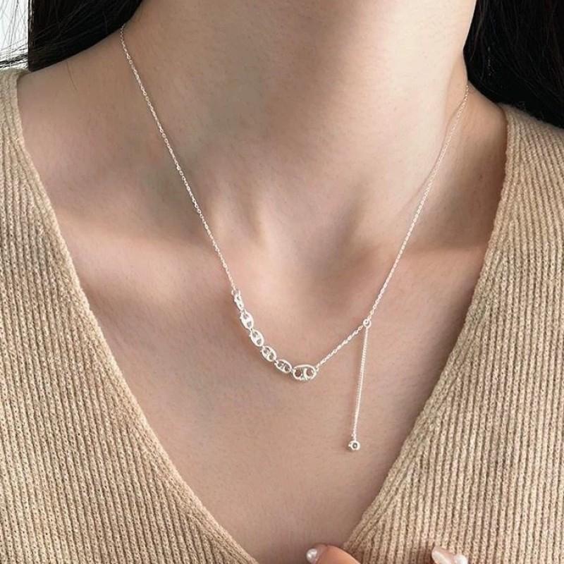 Pig nose chain fringed necklace women's versatile simple fashion fringed round flash zirconium collarbone chain