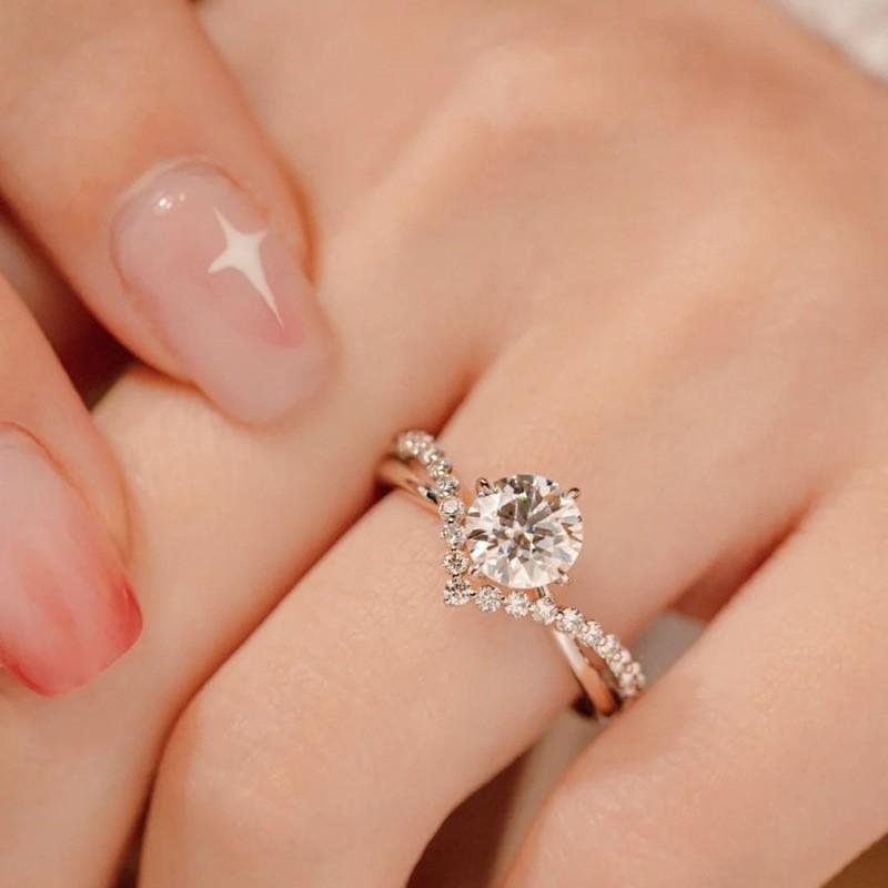 

925 Sterling Silver Moissanite Crown Ring Couple Ring Set Adjustable Open Ring Wedding Gift Moissanite 1 Carat GRA Certi opening