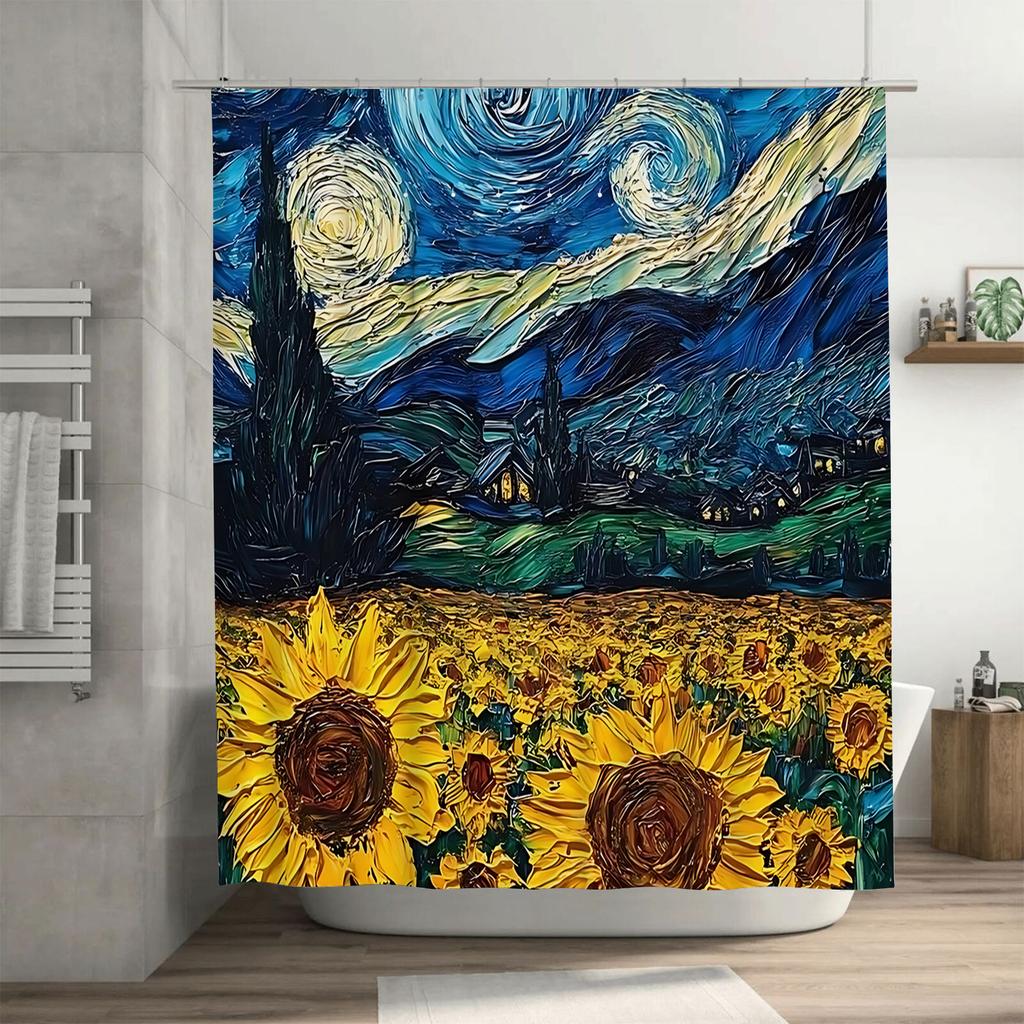Stylish Sunflower Field Shower Curtain - Vibrant Art Print For Home Decor - Waterproof Bathroom Curtain With Hooks Easy-Clean