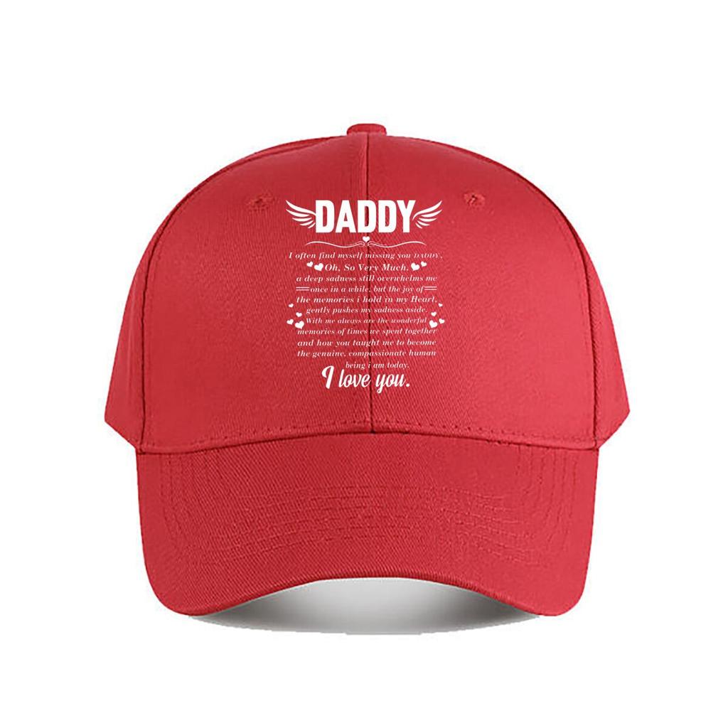 Daddy Memorial Canvas Wall Art Loving Quote Wings Heart Baseball Cap Fashion Unisex Sunhat Womens Outdoor Sports