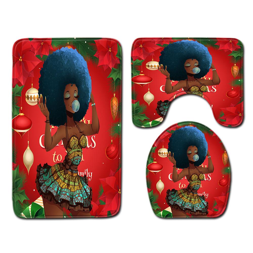 African Women'S Bathroom Floor Mat Three-Piece Bathroom Carpet Toilet Mat Set Doormat Bathroom Non-Slip Mat