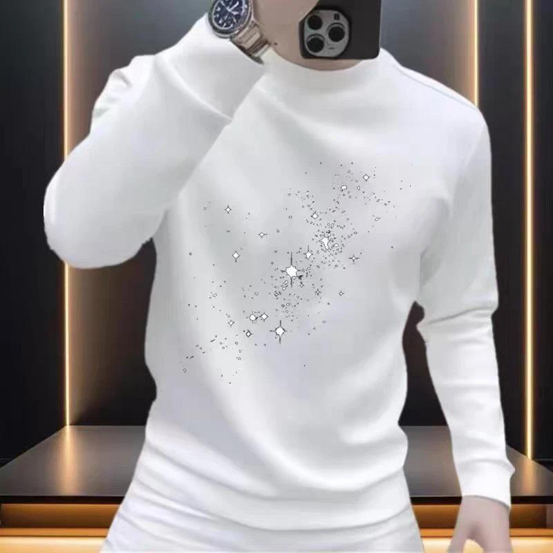Men's Slim Fit Star Print Round Neck Hoodie - Trendy Korean Autumn/Winter Style, Fashionable Long Sleeve Top