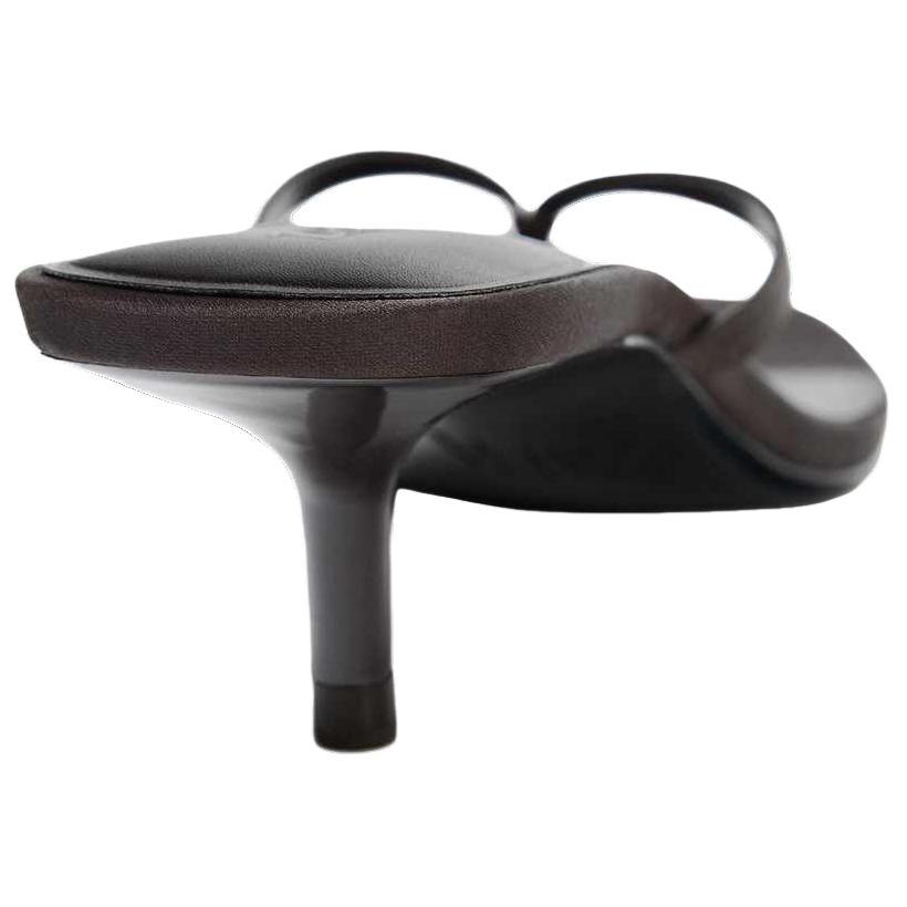 Zara Commuter Versatile Street Satin Mid-Heel Open-Toe Slip-On Sandals Non-Slip Flip-Flops Women sandals Brown 13328510700-38