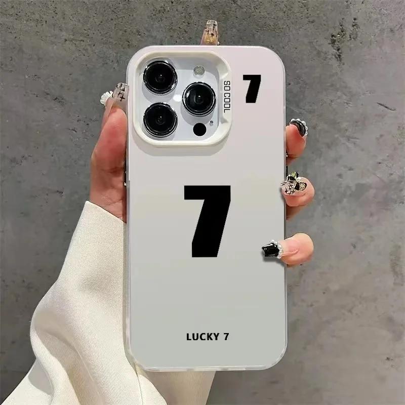 Lucky Numbers7 3 Electroplate Silver IMD Phone Case For iPhone 15 12 13 14 11 Pro Max XS X XR 7 8 14 15 Plus Couple Cover