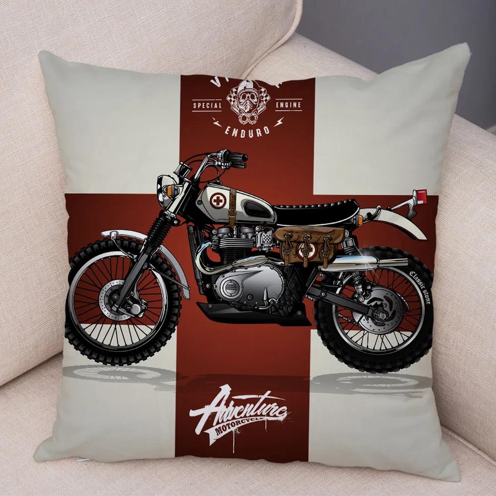 Bunter Motorrad Kissenbezug Dekor Vintage Stil Motorradrennen Kissenbezug Weicher Plüsch Kissenbezug für Sofa Zuhause Auto 45x45cm