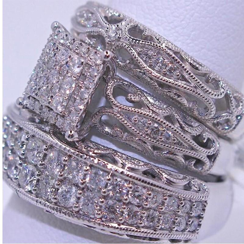 Wind Slightly Inlaid With Diamond Zircon Light Luxury Three-Piece Series Ring Ring