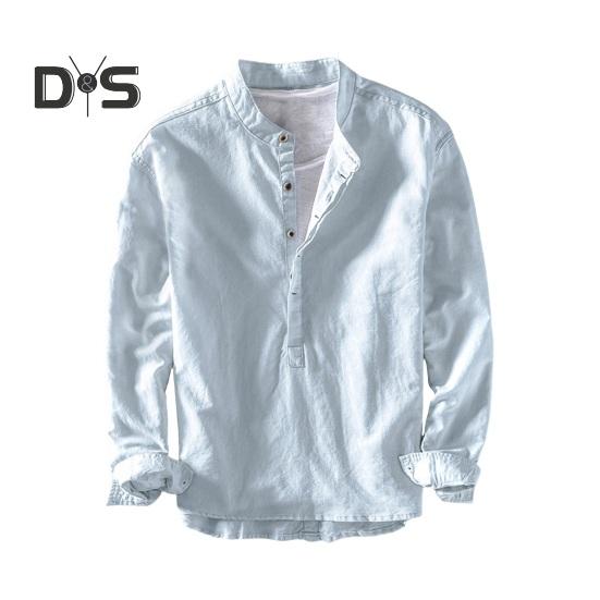 

Осень-весна мужская рубашка с воротником-стойкой Slim Fit сплошной цвет полуоднобортный пуловер с длинными рукавами повседневная повседневная одежда офисный топ L небесно-голубой