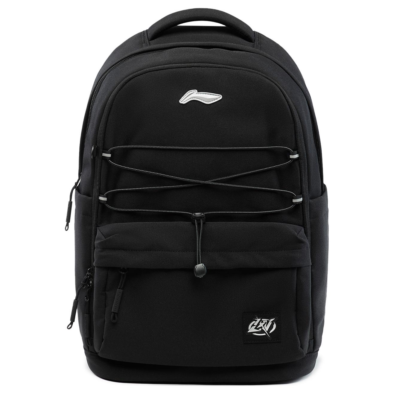 Li Ning Sports Lifestyle Series Brand Logo Fashion Polyester Backpack Regular Kids backpack Black YBSU071-1 Black