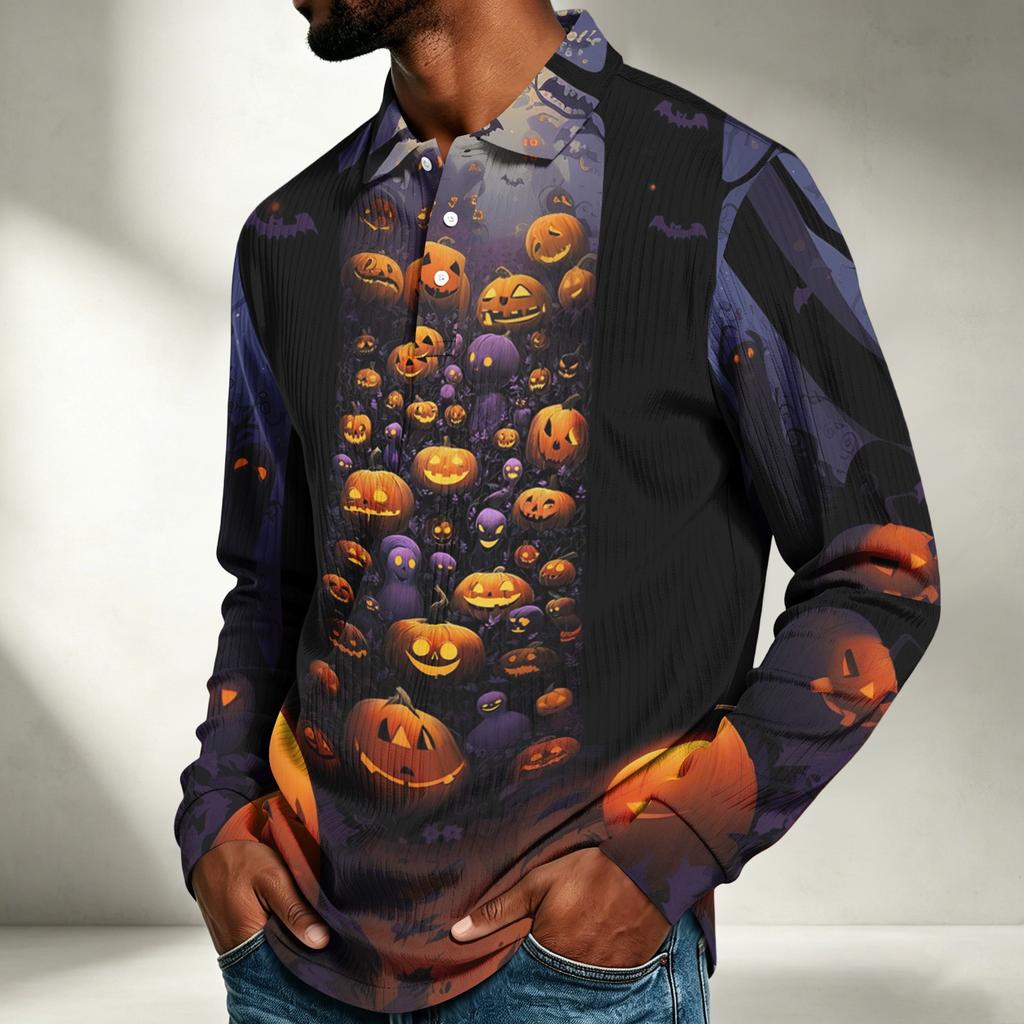 Herren Langarmshirt Halloween-Print Lockerer Schnitt Lässiges Oberteil
