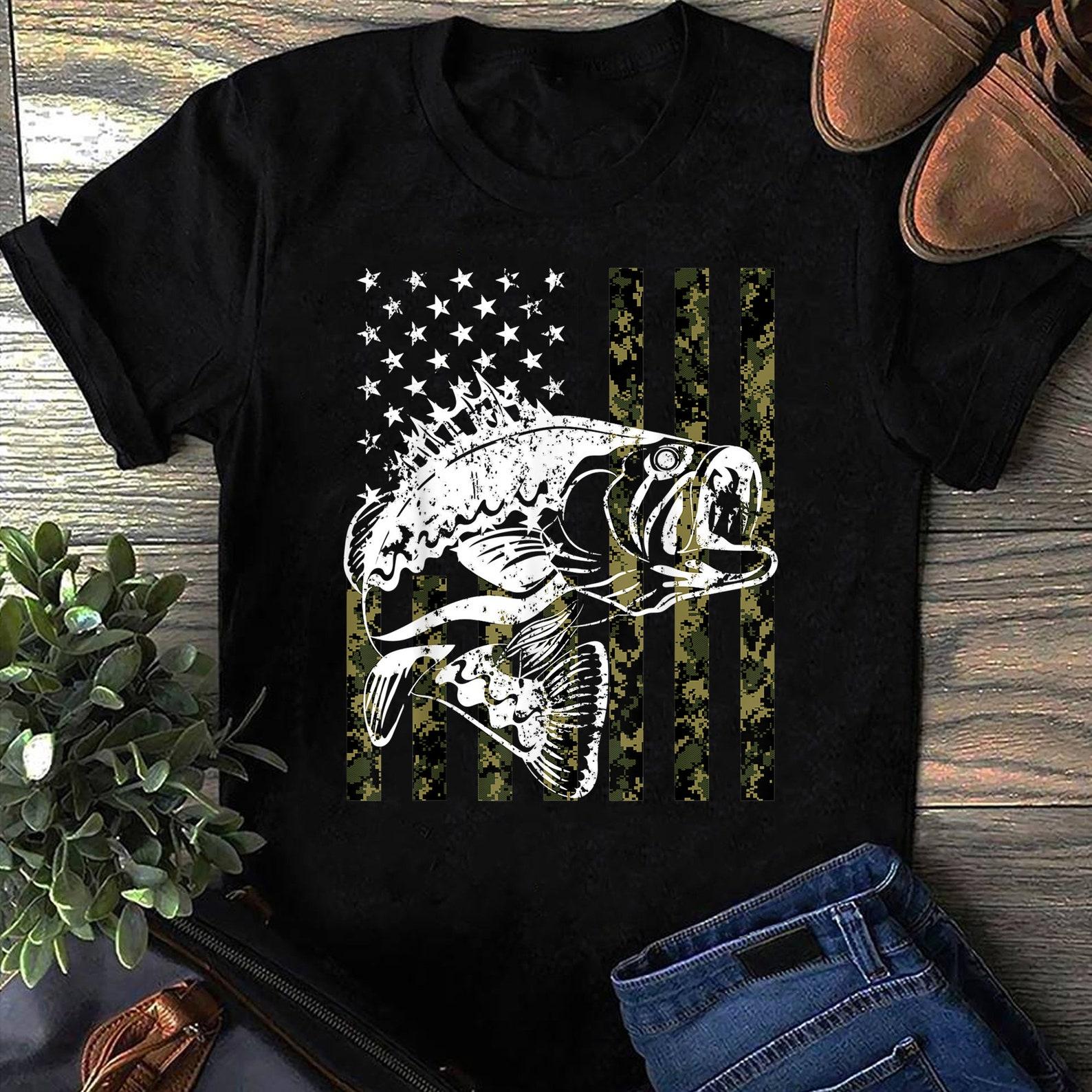 Fishing T-Shirt Camouflage USA Flag for Bass Fisherman - Fishing Shirt, Fathers Day Gift, Gift for him, Grandpa Shirt, Funny Fishing Shirt XL