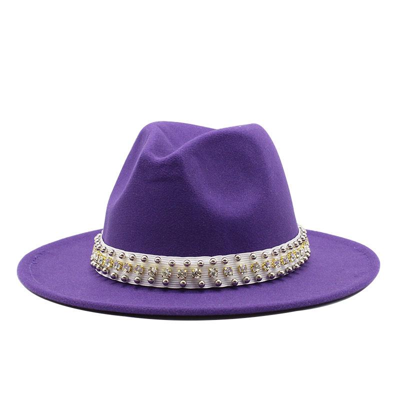 Diamond Pearl Woolen Top Hat Gentleman'S Jazz Hat Flat-Brimmed Cornice Hat