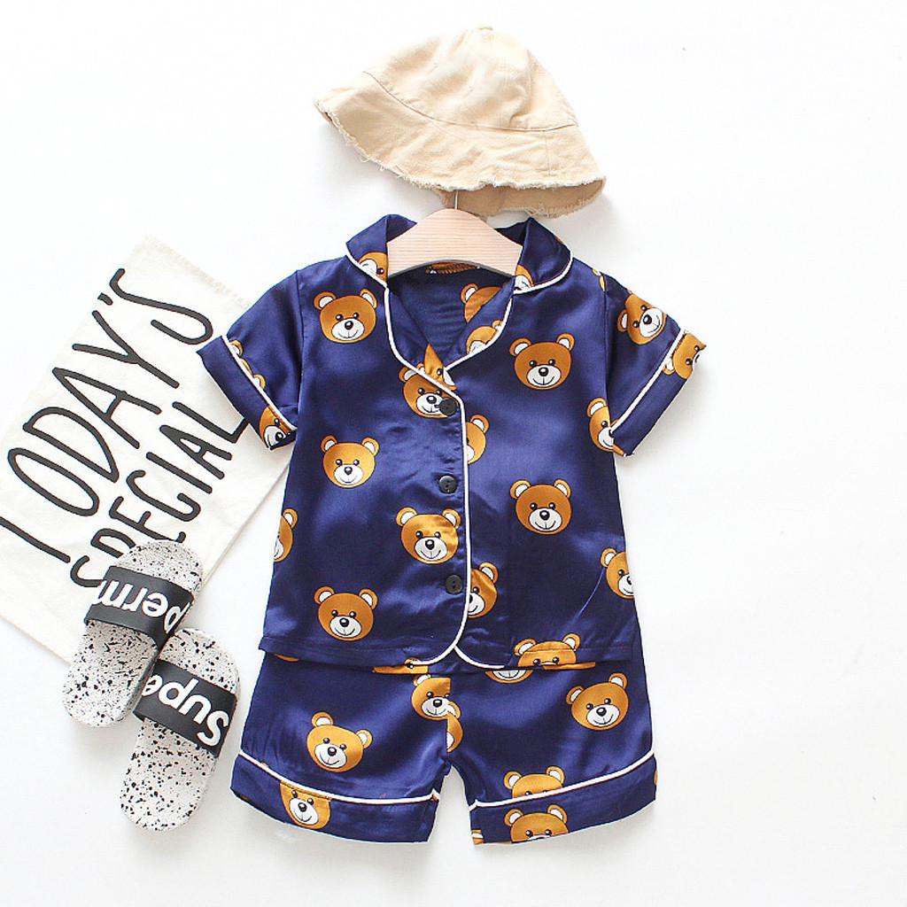 Toddler Kids Baby Boys Girl Cartoon Pajamas Sleepwear T shirt Shorts Clothes Set